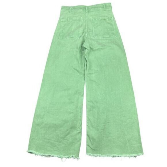 Zara HIGH-WAISTED ZW SAILOR MARINE STRAIGHT JEANS Wide Leg Kelly Green Size 6 - Picture 5 of 7
